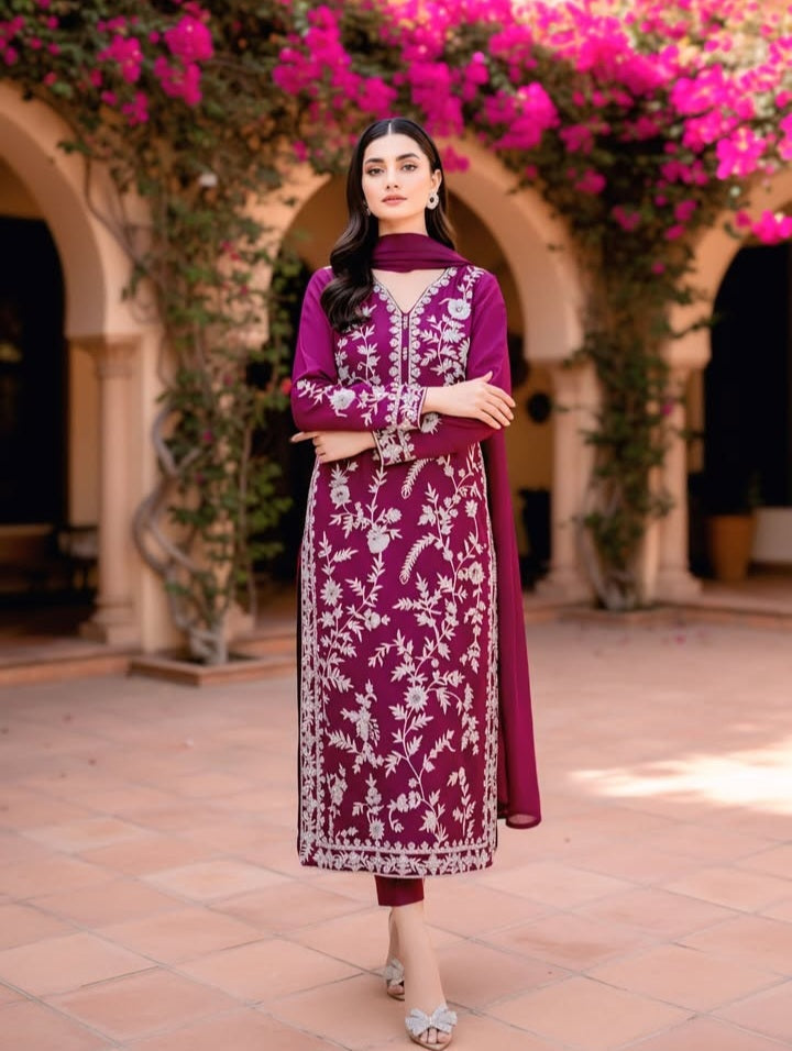 Magenta Embroidered 3Pc