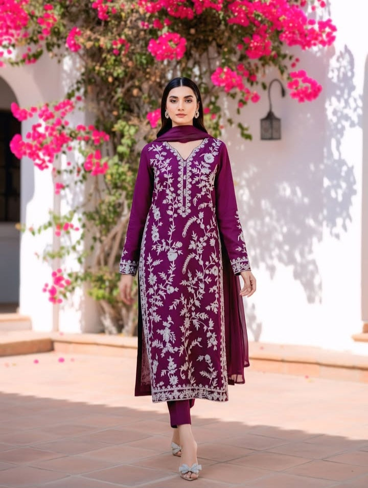 Magenta Embroidered 3Pc