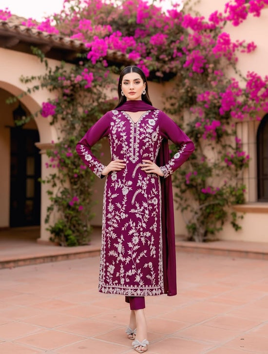 Magenta Embroidered 3Pc