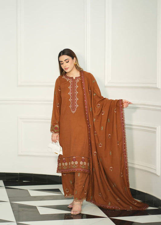 Brown Embroidered 3PC suit