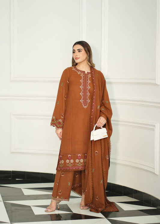 Brown Embroidered 3PC suit